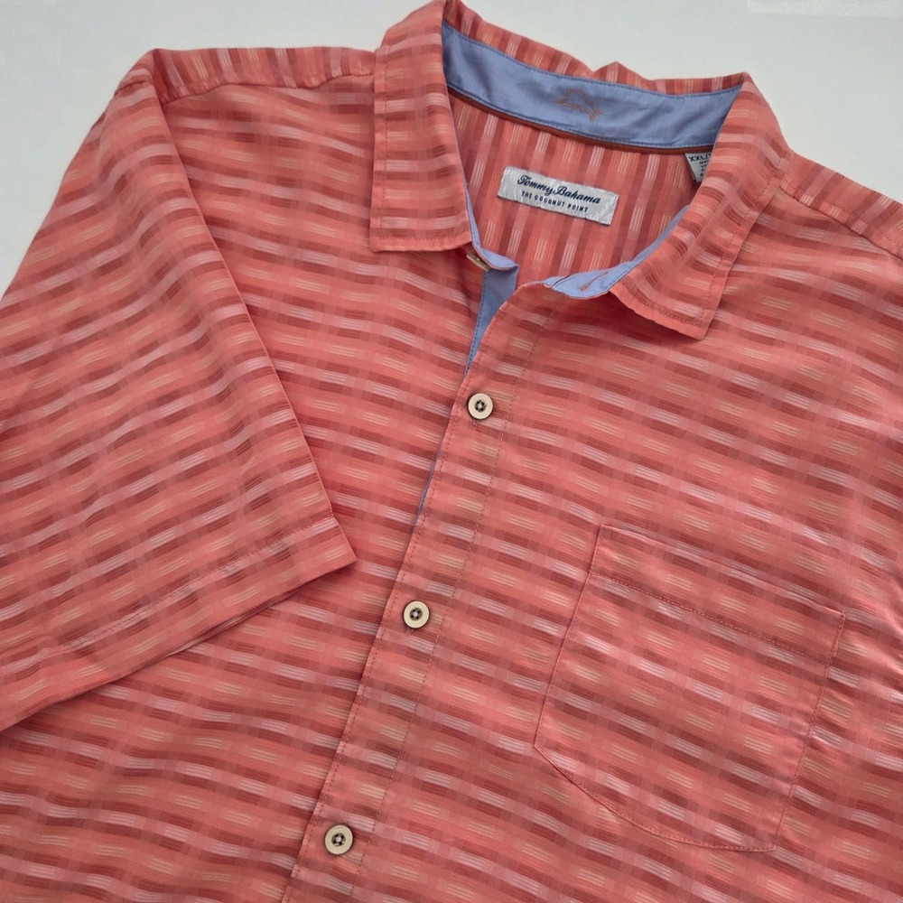 Tommy Bahama Button Down Coral Plaid Coconut Point Mens XXL